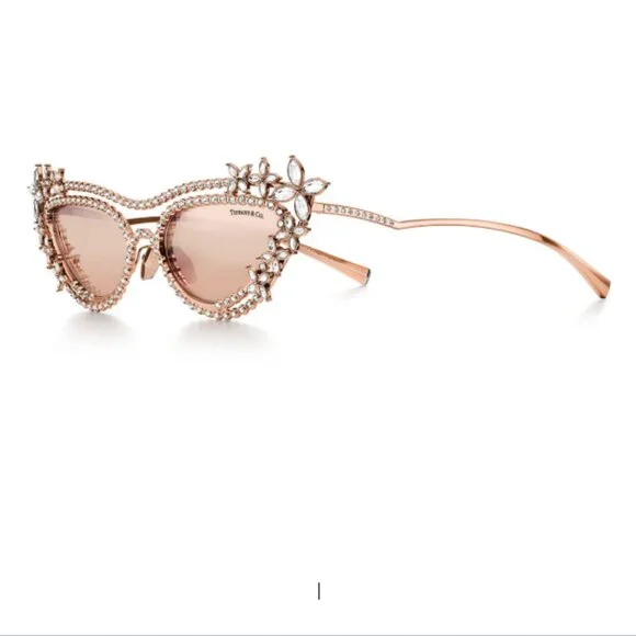 Tiffany Eyewear Sunglasses in Rose Gold-plated Metal with Mirrored Lenses NWT - Picture 8 of 15